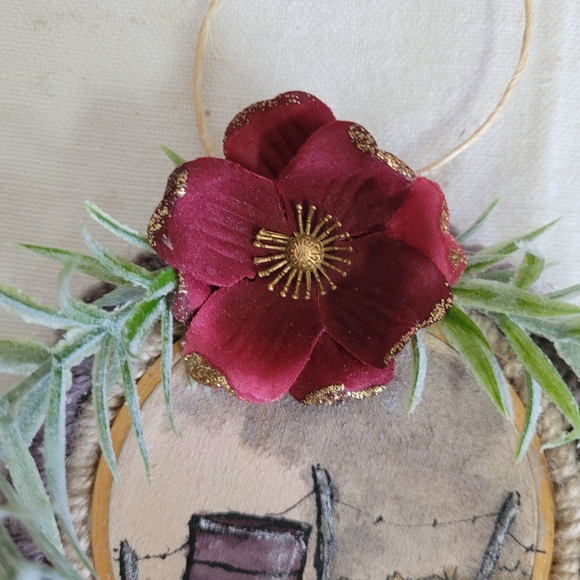 Christmas Ornament Hand Painted Macrame Upcycled - Picture 3 of 5